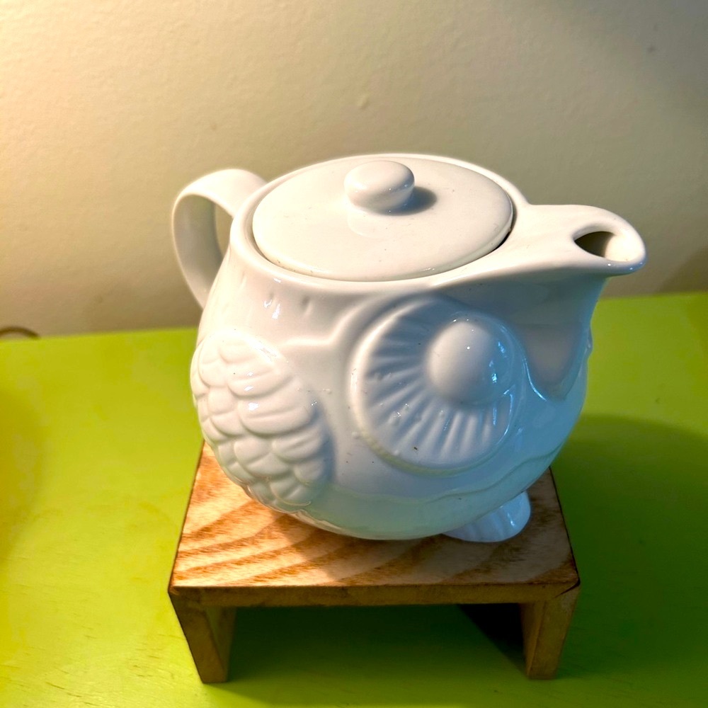 Abbott Collection White Ceramic Porcelain 20oz Sitting Whimsical Wise Owl Teapot